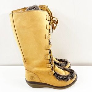 Timberland Brown Lace-Up Boots with Faux Fur